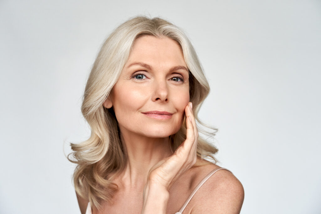 Woman without fine lines and wrinkles from botulinum toxin "botox" injections